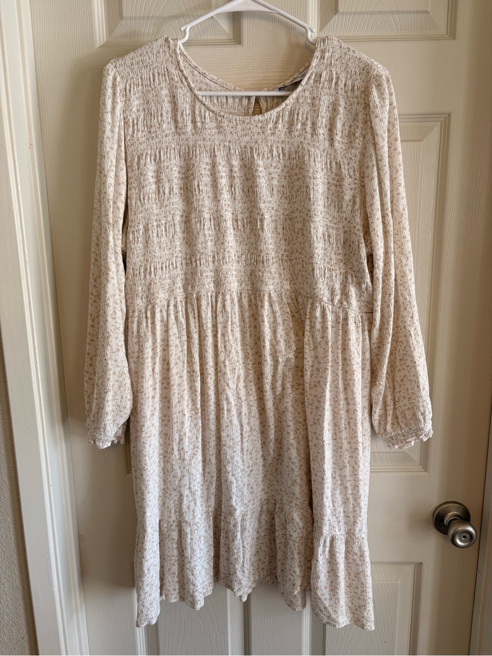 Sonoma Maternity Cream Floral Long Sleeve Smocked Dress